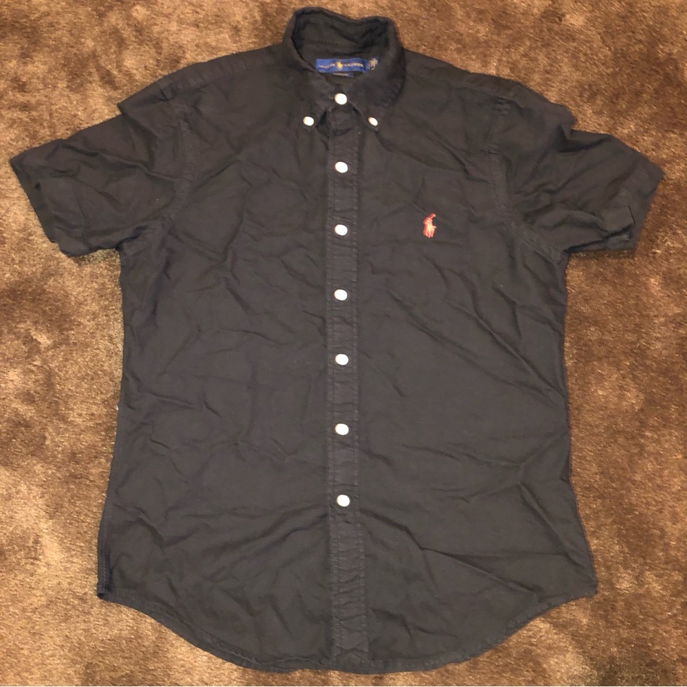 Ralph Lauren Black Short-Sleeve Button-Down Shirt with Red Pony